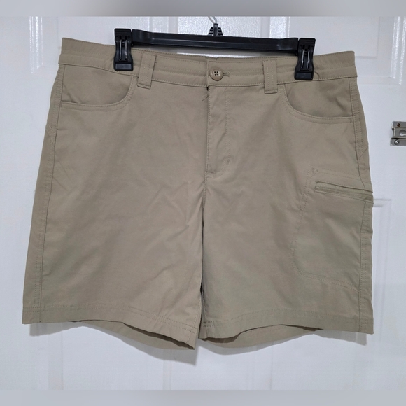 Eddie Bauer Women's Cargo Shorts Size 14 Pocket Hiking Tan Stretch - Picture 1 of 8